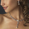 Silver Ivory Pearl & Clear CZ Crystal Bridal Wedding Necklace & Earrings 9955