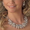 Silver CZ & Pearl Bridal Wedding Necklace Earring Set 1268