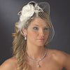 * Beautiful Feather Fascinator and Birdcage Face Bridal Wedding Veil Bridal Wedding Hair Comb in White or Ivory 755