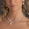 Silver Diamond White Pearl Bridal Wedding Necklace and Earring Set 3068