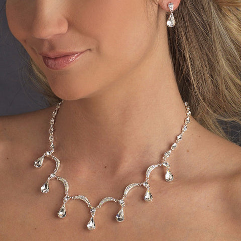 Silver Aurora Borealis Bridal Wedding Necklace Earring Set 71562