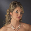 Gold Silk Freshwater Pearl & Clear Crystal Bridal Wedding Necklace Earring Set 7829