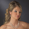 Gold Silk White Pearl Clear Crystal Earring Set 7829
