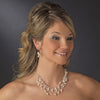 Gold Silk Freshwater Pearl & Clear Crystal Bridal Wedding Necklace Earring Set 7829