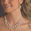 Gold Silk Freshwater Pearl & Clear Crystal Bridal Wedding Necklace Earring Set 7829