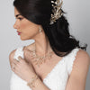 Light Gold Champagne Pearl & Rhinestone Leaf Bridal Wedding Hair Clip 10006