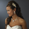 Precious Gold Flower Headpiece Bridal Wedding Hair Comb w/ Ivory Pearls 8278