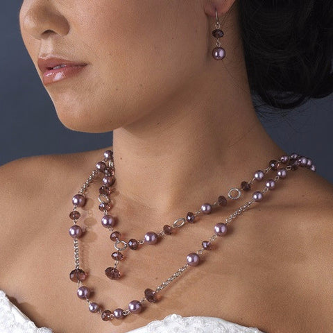Gold Tan Tone Pearl and Crystal Cascade Bridal Wedding Necklace & Earrings Bridal Wedding Statement Bridal Wedding Jewelry Set 1040