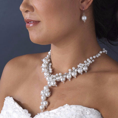 Bridal Wedding Necklace Earring Set 1042 White