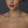 Silver Cubic Zirconia & Pearl Bridal Wedding Necklace Earring Set NE 1269