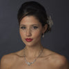 Silver Cubic Zirconia & Pearl Bridal Wedding Necklace Earring Set NE 1269