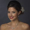 Silver Cubic Zirconia & Pearl Bridal Wedding Necklace Earring Set NE 1269