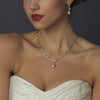 Silver Clear CZ & Pearl Bridal Wedding Necklace & Earring Set 1294