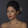 Silver Clear CZ & Pearl Bridal Wedding Necklace & Earring Set 1294