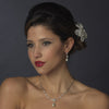 Silver Clear CZ & Pearl Bridal Wedding Necklace & Earring Set 1294