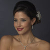 Silver Clear CZ & Pearl Bridal Wedding Necklace & Earring Set 1294