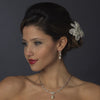 Silver Clear CZ & Pearl Bridal Wedding Necklace & Earring Set 1294