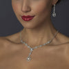 Silver Clear CZ Bridal Wedding Necklace & Earring Set 1295