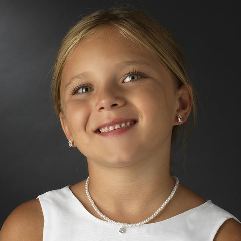 Children's Bridal Wedding Necklace Earring Set 401 Gold Ivory Pearl