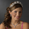 Sparkling Rhinestone & Swarovski Crystal Covered Bridal Wedding Tiara with Light Pink Accents in Silver 523