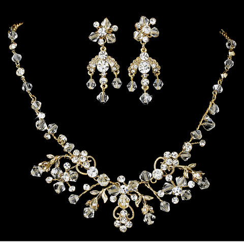Gold Clear Swarovski Crystal Jewelry 6317 & Bridal Wedding Headband 7820 Set