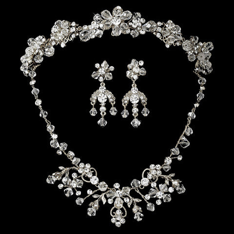 Silver Clear Swarovski Crystal Jewelry 6317 & Bridal Wedding Headband 7820 Set