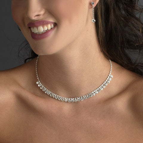 Stunning Silver Clear Rhinestone Bridal Wedding Necklace Earring Set 70654