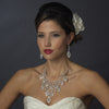 Silver Clear Statement Bridal Wedding Necklace Earring Set 71990