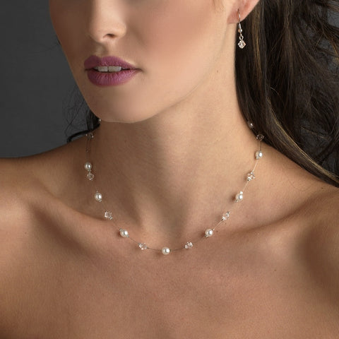 Silver Garnet Bridal Wedding Necklace Earring 7220