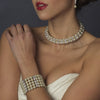 Antique Silver 5 Row Ivory Pearl & Rhinestone Cuff Bridal Wedding Bracelet 722