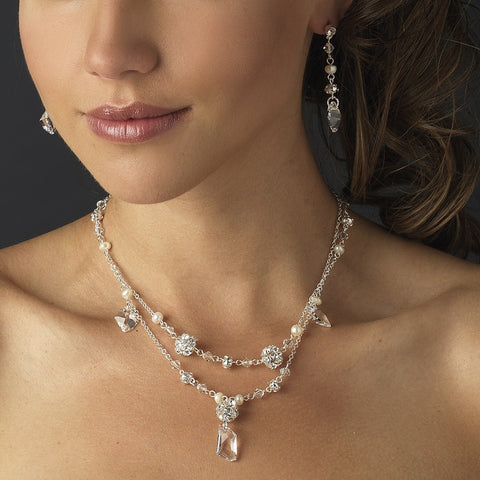 Freshwater Pearl & Crystal Bridal Wedding Jewelry Set NE 7302