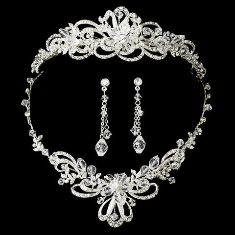 Silver Swarovski Crystal Jewerly & Bridal Wedding Tiara Set 7324