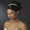 Lovely Silver Clear Rhinestone & White Pearl Jewelry 7329 & Bridal Wedding Headband 7808 Set