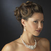 Silver Ivory Pearl & Rhinestone Flower Bridal Wedding Jewelry Set 7660