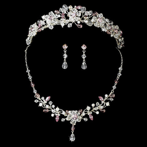 Light Amethyst Swarovski Crystal Couture Bridal Wedding Jewelry Set & Bridal Wedding Tiara Set 8003
