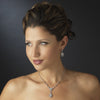Antique Silver Clear Tear Drop CZ Stone Bridal Wedding Necklace & Earrings Set 8010