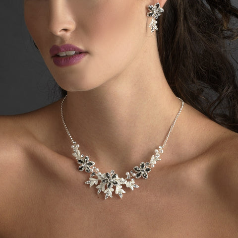 Stunning Silver Black Bridal Wedding Jewelry Set NE 8100