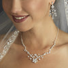 Silver Clear Rhinestone Floral Vine Necklace & Chandelier Earrings Bridal Wedding Jewelry Set 8215