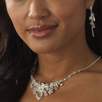Gold Swarovski Bridal Wedding Necklace Earring Bridal Wedding Jewelry Set NE 8237