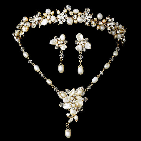 Swarovski Crystal Bridal Wedding Necklace Earring 8262 & Bridal Wedding Tiara Set 8147