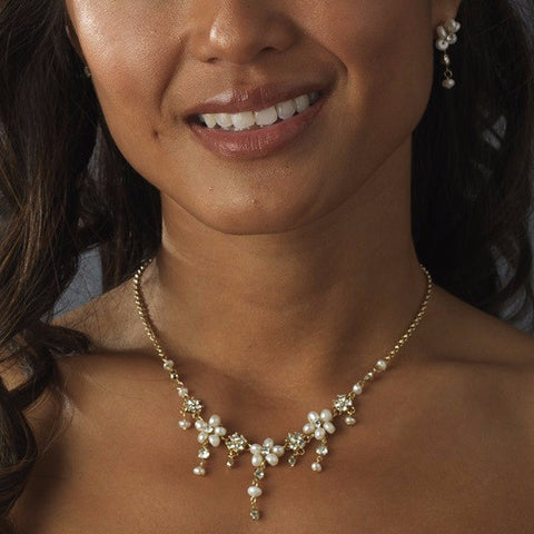 Bridal Wedding Necklace Earring Bridal Wedding Set NE 8263 Gold