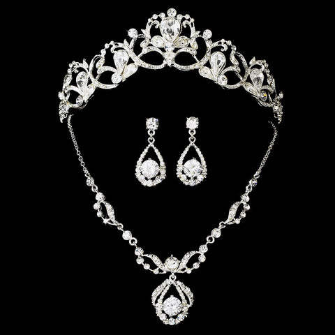Silver Swarovski Bridal Wedding Jewelry Set & Tiara Set NE 8265 & HP 8113