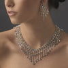 Silver Clear AB Statement Bridal Wedding Necklace Earring Set 8285