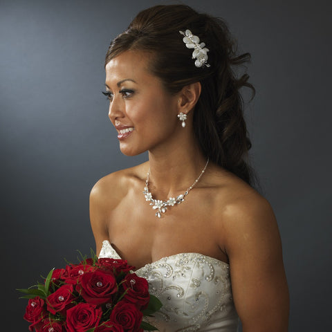 * Classic Floral Swarovski Crystal Bridal Wedding Hair Comb 8244