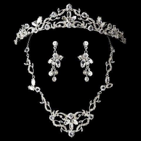 Vintage Bridal Wedding Jewelry Set & Tiara Clear Crystal Set NE 8312 & HP 8312
