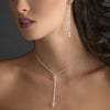 Silver Diamond White Pearl & Swarovski Crystal Bead Lariat Back Bridal Wedding Necklace 8432