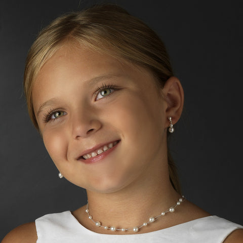Children's Bridal Wedding Necklace Earring Set 8441 Gold Ivory
