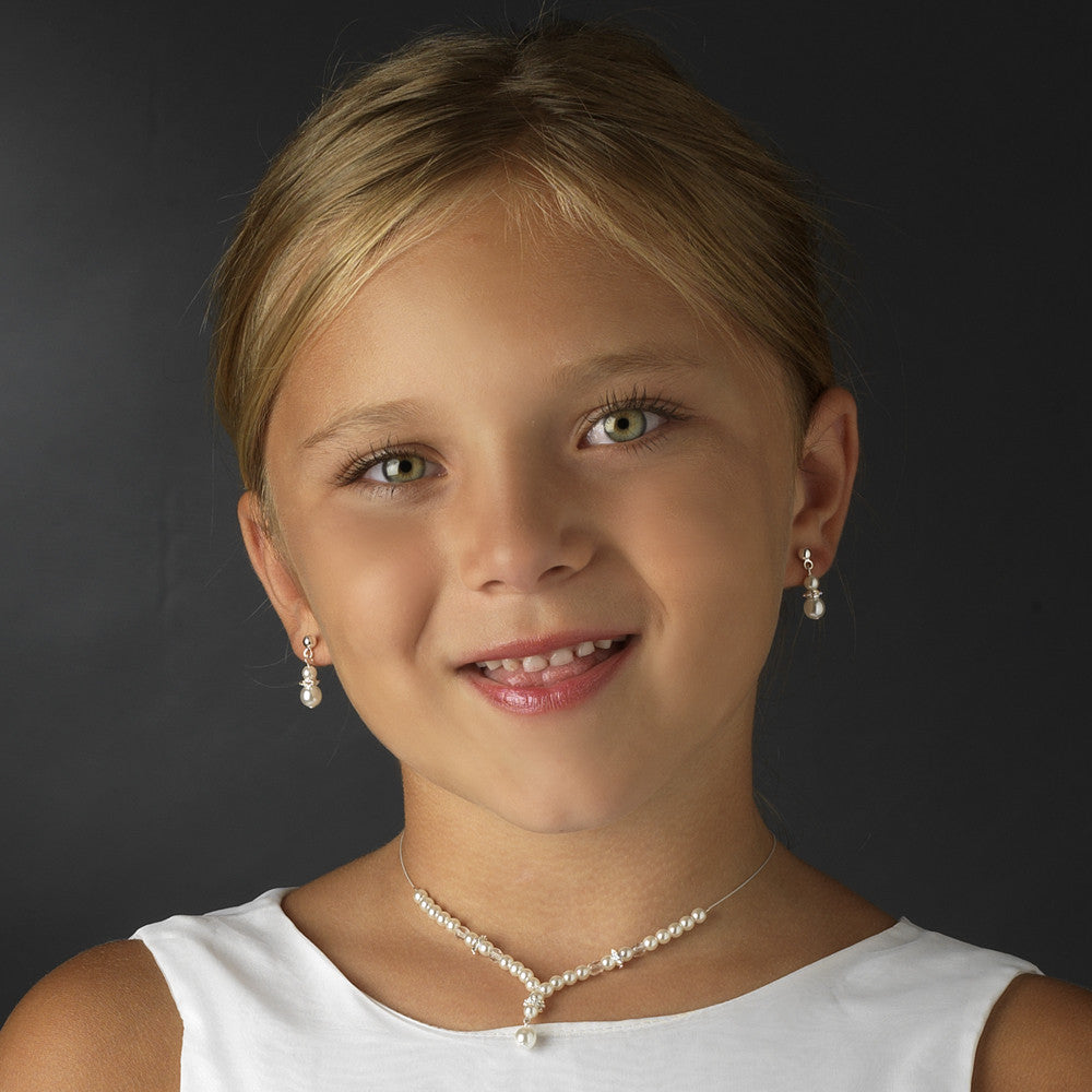 Children's Bridal Wedding Necklace Earring Set 8442 Gold Ivory