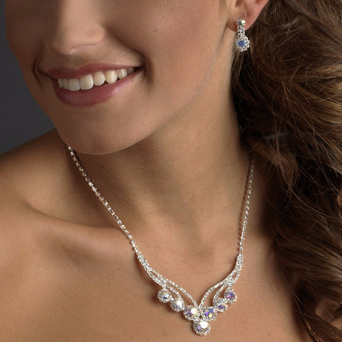 Silver AB Bridal Wedding Necklace Earring Set 8477