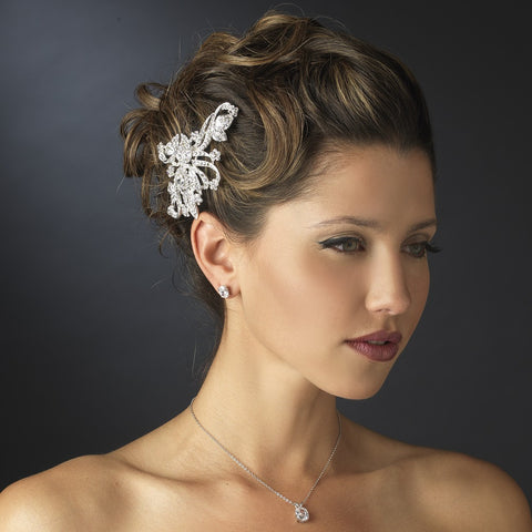 Silver Clear Rhinestone Floral Swirl Bridal Wedding Hair Comb